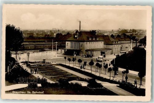 Glauchau WK II Stempel Bahnhof Uhr Auto Fabrik Schornstein Rauch Eisenbahn