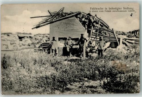 1916 Feldwache in befestigter Stellung zerschossenes Gehöft Feldpost 2 Marine Division
