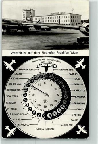 Weltzeituhr Flugzeug Flughafen Foto AK
