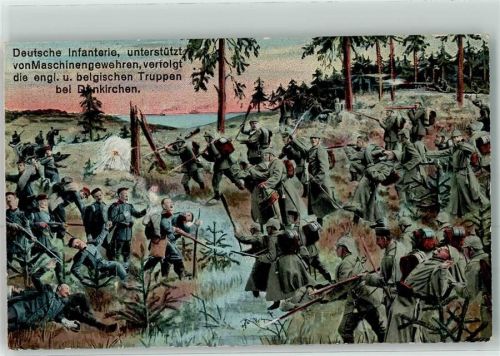 1915 Deutsche Infanterie unterstützt von Maschinengewehren verfolgt englische und belgische Truppen Truppenübungsplatz Heuberg Feldpost