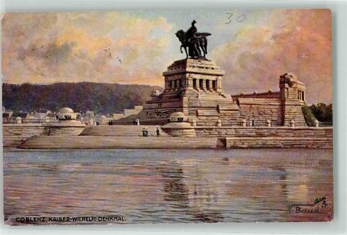 Koblenz Kaiser Wilhelm-Denkmal sign. N. Bernaunt Oillette Serie Koblenz Nr. 2002 Bahnpoststempel