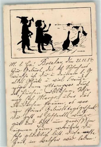1914 Kinder Gänse Trommel Trompete sign.Carus Berliner Tierschutz Verein