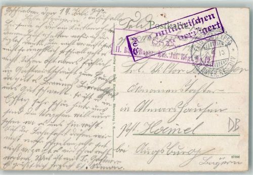 S. B. II. Batl. Bayer. Res. Inf. Regt. Nr 19 Stempel aus militärischen Gründen verzögert Kaiserplatz Kaiserpalast Denkmal Straßburg