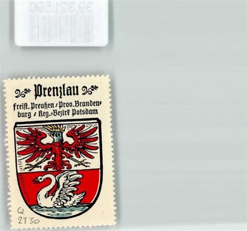Prenzlau Vignette Wappen Freist. Preußen Prov. Brandenburg Reg. Bezirk Potsdam