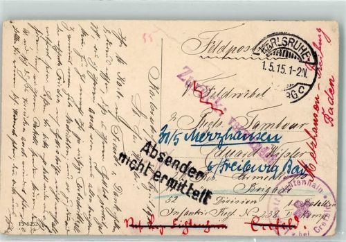Karlsruhe 1915 Großherzogl. Schloss Feldpost WK I Lazarett Fichtenhain Rotes Kreuz