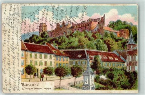 Heidelberg 1901 Schloss vom Kornmarkt gesehen
