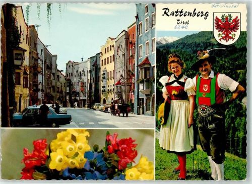 Rattenberg Unterinntal Straße Auto Blumen Tracht Wappen Adler Rot