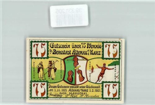 Altenau Notgeld 75 Pfennig Hüttenteich Jäger Horn Hund Klatschweiber Ski Sport Winter
