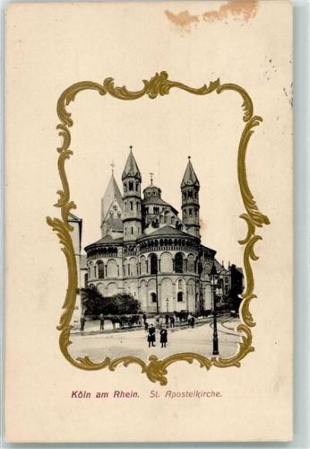 50667 W5000 Köln Stadt 1909 Prägedruck St. Apostelkirche Kutsche Laterne Gold