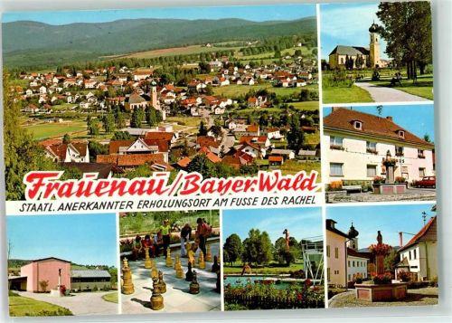 Frauenau Freilicht-Schach Brunnen Kirche Maria Himmelfahrt