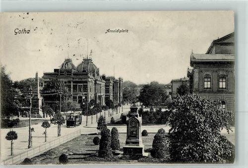 Gotha 1921 Arnoldiplatz Denkmal Straßenbahn