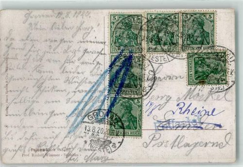 Gronau 1920 Mehrfachfrankatur Stilleben Prof. Rudolf Wimmer Palette-Karte Nr 23