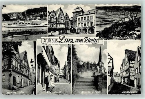 Linz Burgplatz Burg Ockenfels Hundelsgasse Pfarrkirche Rheinstraße Mühlenstraße Gruss St. Johannes Boot
