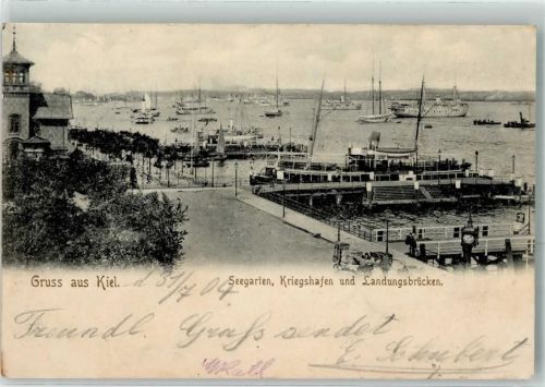 Kiel 1904 Seegarten Kriegshafen und Landungsbrücken