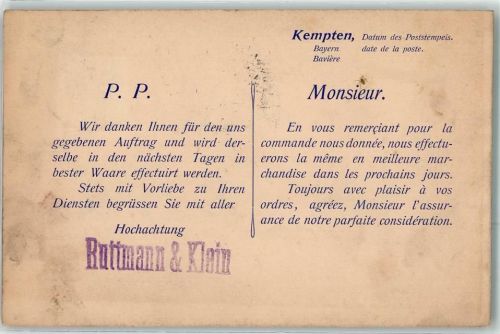 Kempten Drucksache Ruttmann und Klein Anfang 20. Jahrhundert
