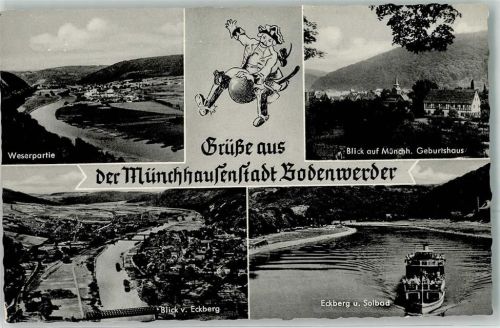 Bodenwerder Geburtshaus Baron Münchhausen Fahrgastschiff auf der Weser