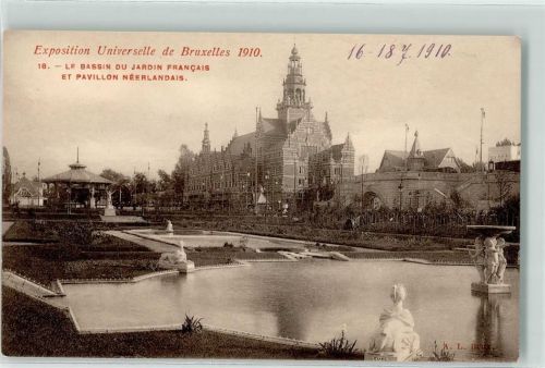 Brüssel 1910 lExopsition Universelle a Bassin du Jardin Francais et Pavillon Neederlandais