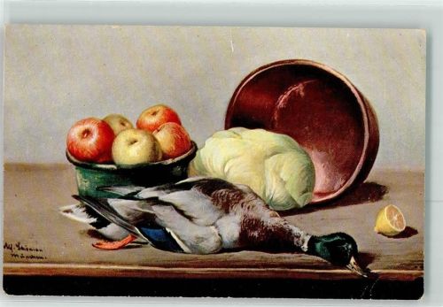 1916 Stilleben Ente Kohl Äpfel Serie 470