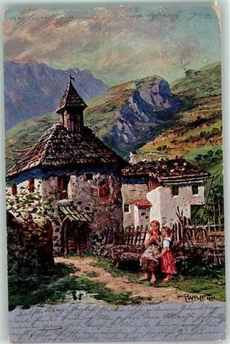 1905 sign. R. Wolff Kinder in den Bergen, Bergkapelle AK