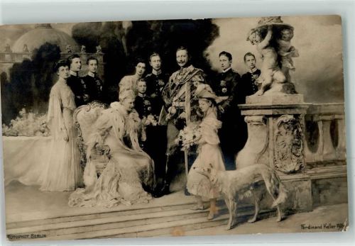Kaiserin Auguste Victoria mit Familie Windhund sign.Ferdinand Keller
