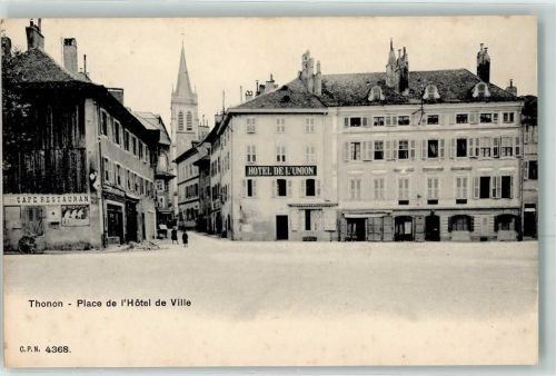 Thonon-les-Bains Place de l Hotel de Ville Kirche Cafe Restaurant Gasthaus Hotel de l Union