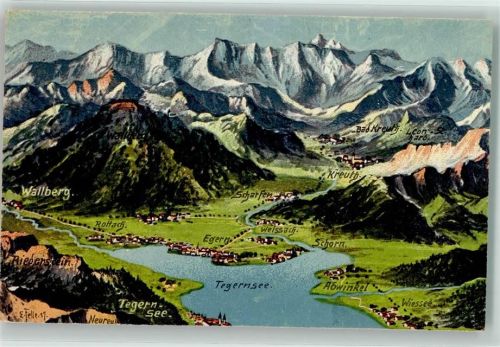 Tegernsee 1921 Vogelschau Wallberg Eug. Felle Isny 1917