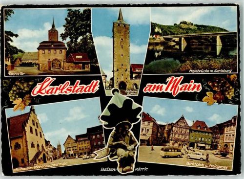 Karlstadt Oberes Tor Mainbrücke m.Karlsburg Rathaus Marktplatz Maingasse VW BusT1 Mercedes W110 VW Käfer