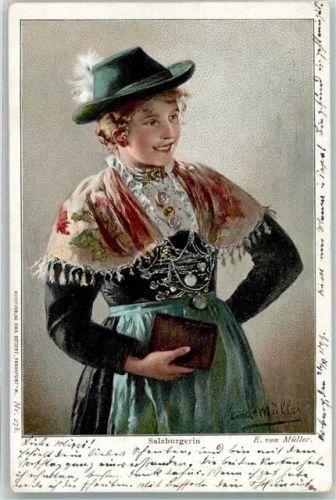 Salzburg 1899 Salzburgerin Tracht sign. E. von Müller