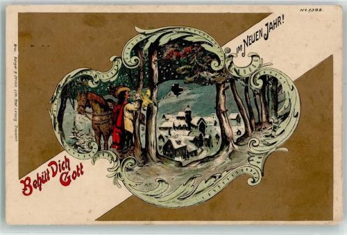 1900 Trompeter Behüt Dich Gott im Neuen Jahr Nr 1392 Winter Passpartout