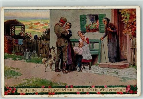 1916 Unsere Feldgrauen Soldatenlieder Nr.7 In der Heimat da gibts ein Wiedersehen Hund sign.Paul Hey Feldpost 3 Batterie Fussartillerie Regiment Nr.8