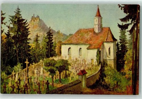 Hechingen Kirchlein Mariazell mit Burg Hohenzollern sign. G. Kullrich