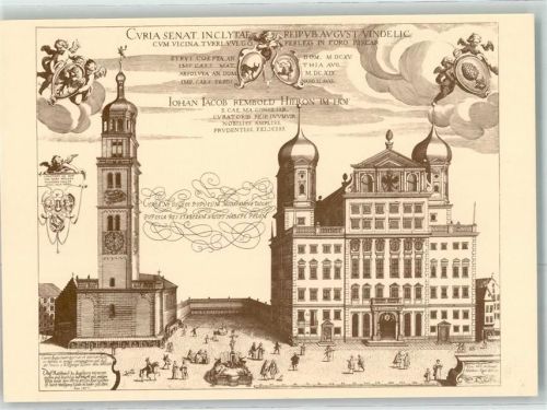86150 W8900 Augsburg , Bay Künstlerkarte Rathaus Perlachturm Kupferstich v. Kilian Festpostkare Nr. 6