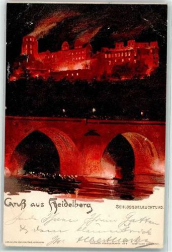 Heidelberg 1900 Schlossbeleuchtung bei Nacht