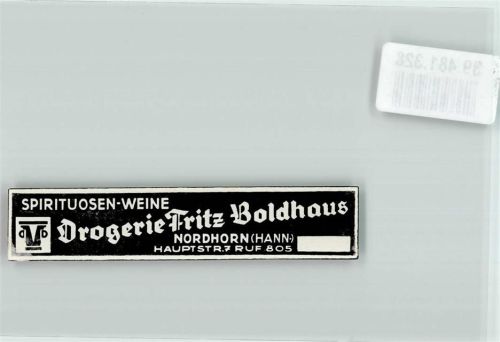Nordhorn Flaschenetikett Drogerie Fritz Boldhaus