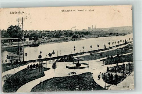 Thionville 1909 Esplanade mit Mosel Brunnen Fabrik Rauch