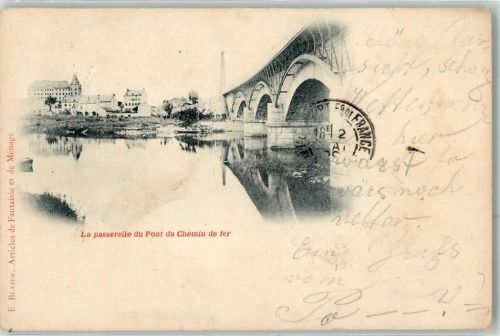 Doubs 1899 La passerelle du Pont du Chemin de Fer Brücke Fabrik Ort lt. Stempel