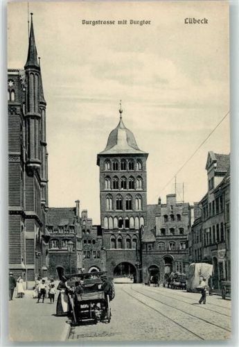 Lübeck Burgstraße mit Burgtor Pferdegespann