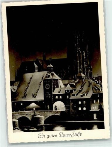 Regensburg 1959 Donaubrücke mit Dom St. Peter bei Nacht