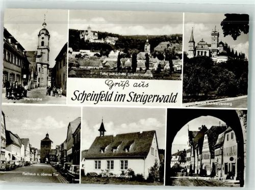 Scheinfeld Kirche Rathaus u. oberes Tor Schloss Schwarzenberg VW Käfer