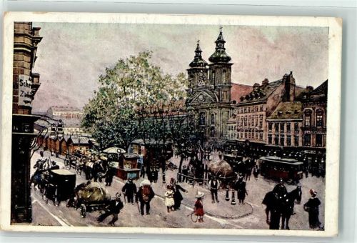 Wien 1912 Hauptstraße mit Kirche Wiener Künstler Postkarte Serie 794/9