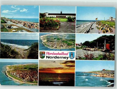 Norderney Nordseeheilbad Wappen Leuchtturm Dünen Meer Strand Insel Fahne Strandkorb Sonnenuntergang