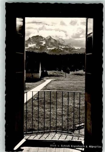 Krün Blick von Schloß Kranzbach zur Alpspitze Bank Tür Schnee
