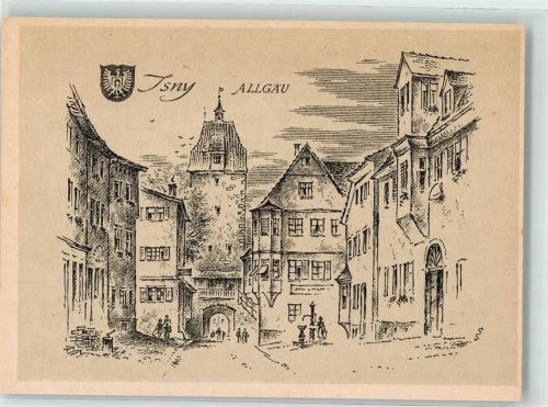 Isny Neues Stadttor Isny Zeichnung sign. L.Schäfer-Grohe Württembergische Städtebilder Nr.87