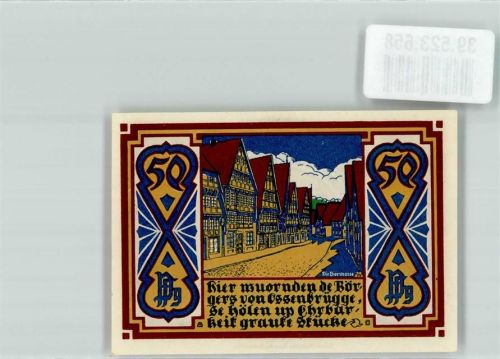 Osnabrück 1921 Gutschein über 50 Pfennig Stadthauptkasse Osnabrück Bierstraße