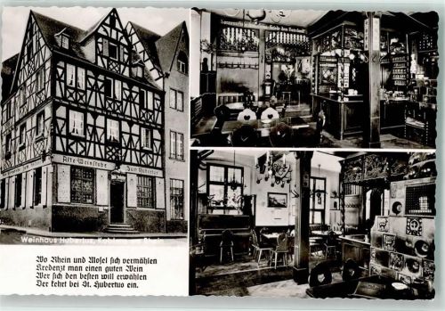 Koblenz Weinhaus Hubertus Inneres Gasthaus Alte Weinstube Kachelofen Gedicht