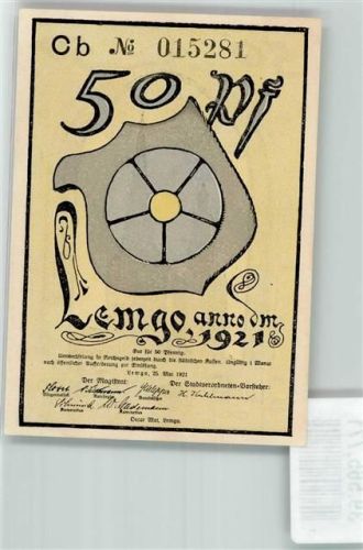 Lemgo Notgeld 50 Pfennig 1921 Alte Hansestadt Wappen Kirche