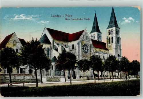 Landau 1917 Neue katholische Kirche Stempel Ersatz Maschinen Gewehr