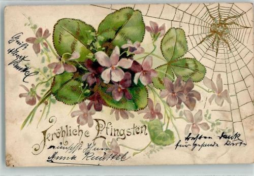 1903 Prägedruck Pfingsten Kleeblätter Blumen