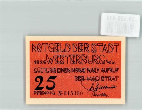 Westerburg 25 Pfennig Notgeld 1920 Blumen Rot Schwarz