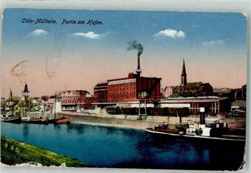 Köln Mülheim 901 1918 Mülheimer Hafen Mühlenwerke Syberberg Dampfschiff Feldpost